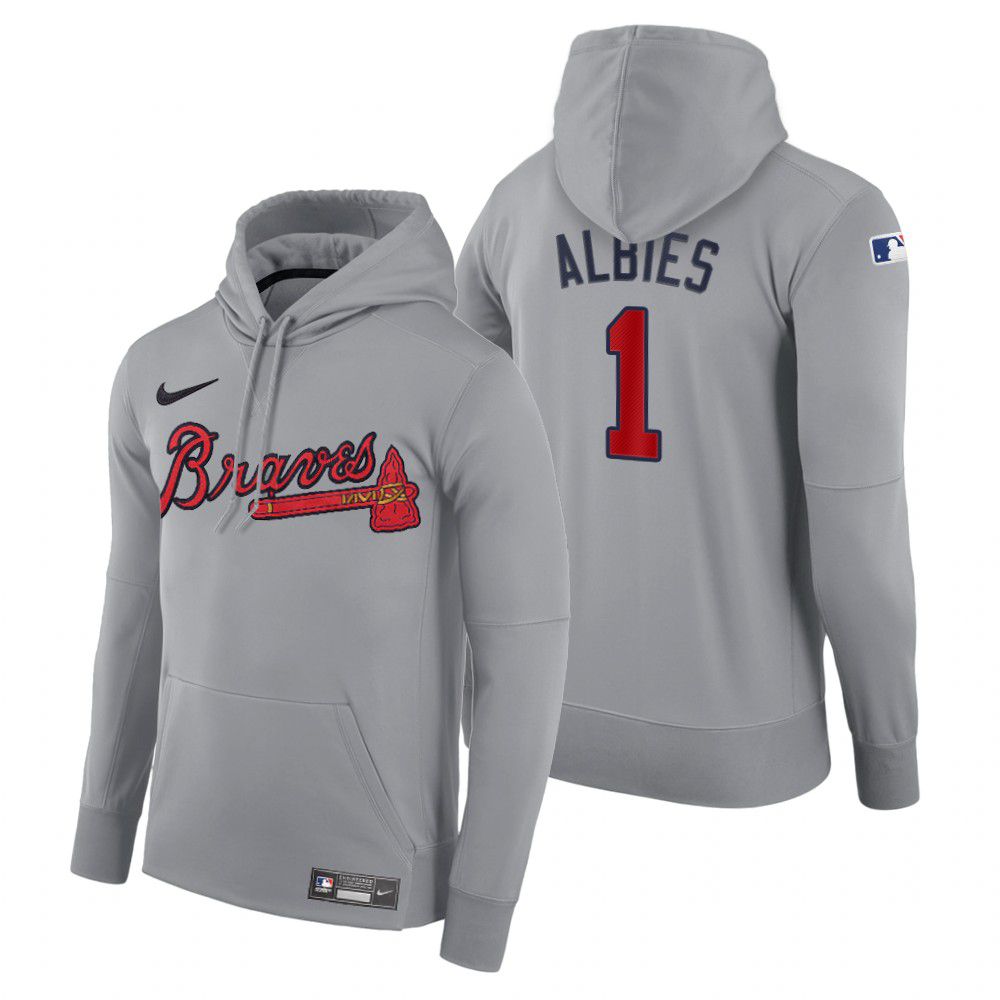 Men Atlanta Braves #1 Albies gray road hoodie 2021 MLB Nike Jerseys